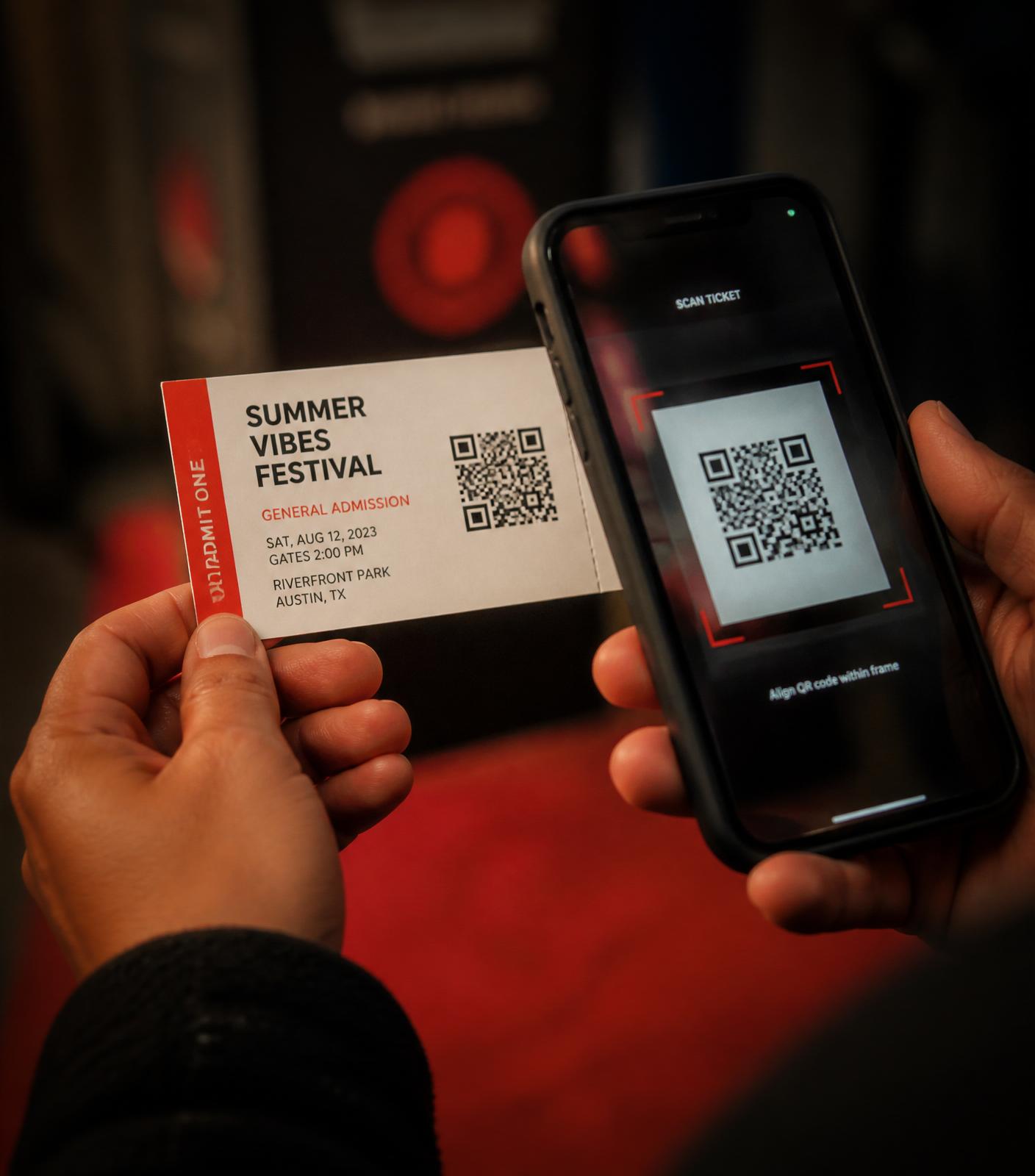 Phone scanning a QR ticket at the venue door